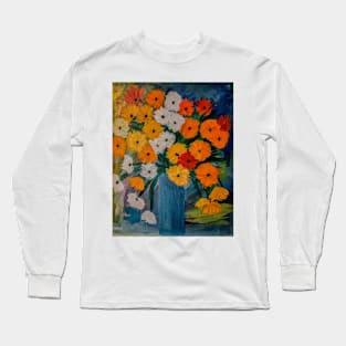 Some abstract flowers red and orange and white flowers in a glass vase Long Sleeve T-Shirt